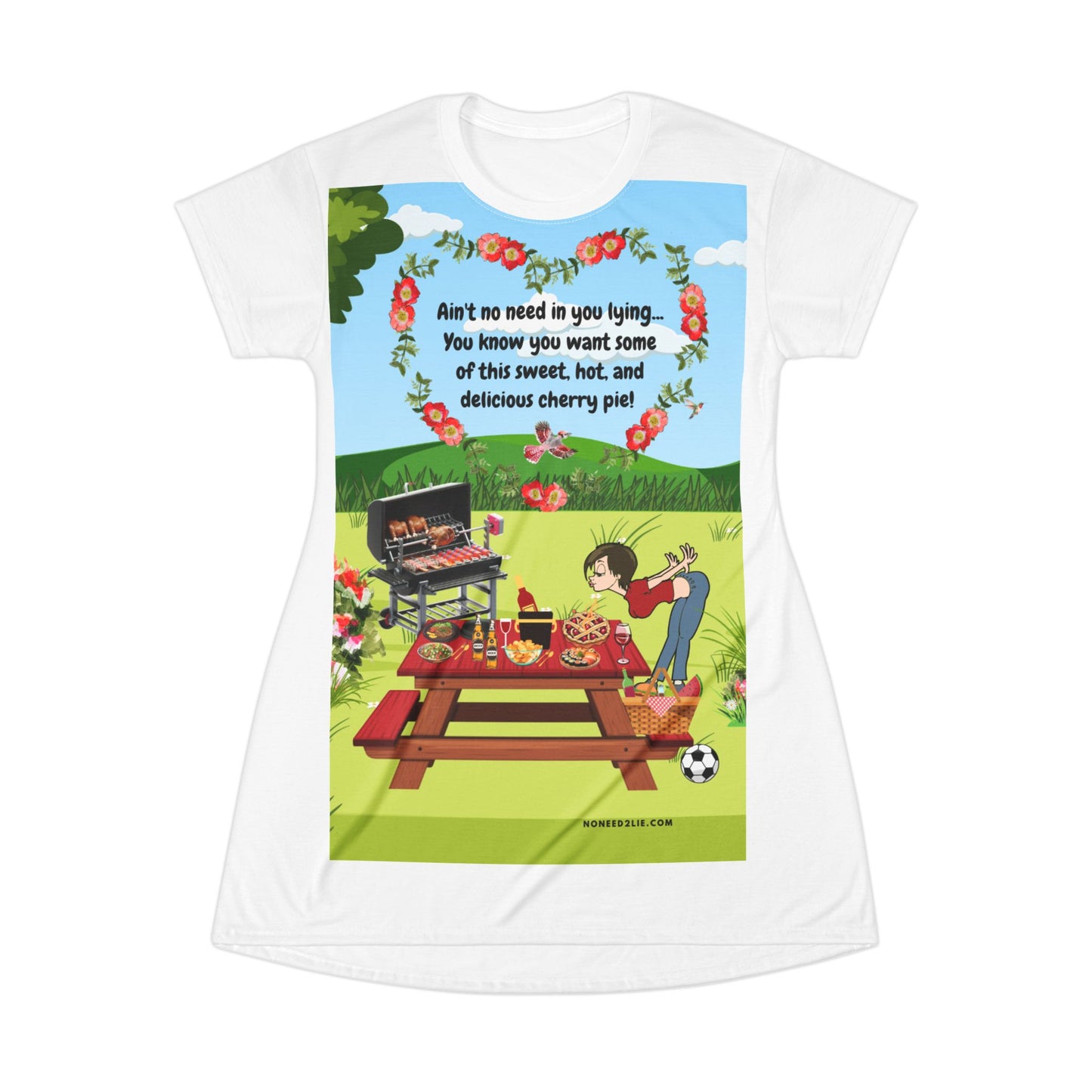 Short - All Over Print T-Shirt Dress - Sweet homemade cherry pie!